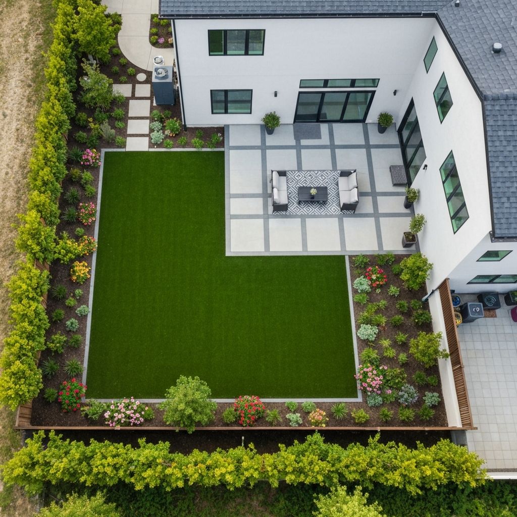 Aerial view of landscaped garden
